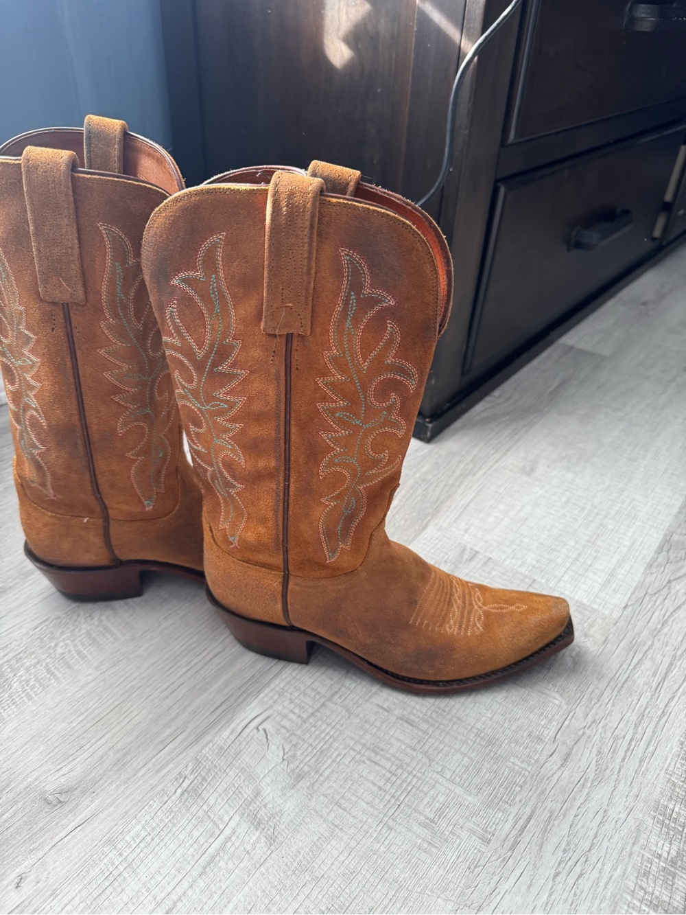 Lucchese Women's Suede Western Boots in Tan Brown